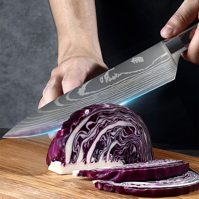 Damascus Style Kitchen Knife Set – Premium 7Cr Steel Chef's Knives
