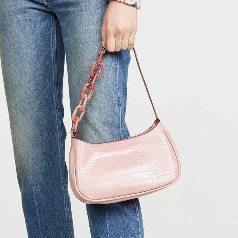 Crocodile Print Acrylic Chain Bag – PU Leather Shoulder Bag, 4 Colours