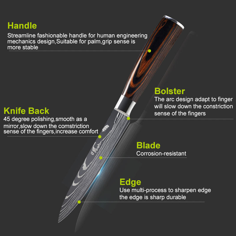 Damascus Style Kitchen Knife Set – Premium 7Cr Steel Chef's Knives