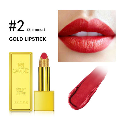 Gold Glitter Matte Lipstick – Waterproof Vitamin E Formula, 7 Shades, 3.5g