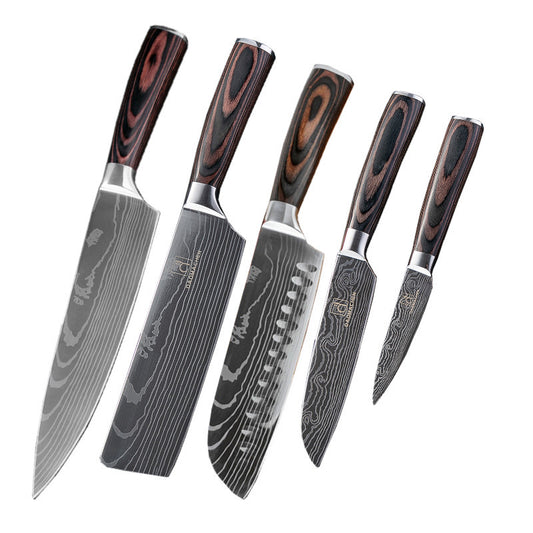 Damascus Style Kitchen Knife Set – Premium 7Cr Steel Chef's Knives