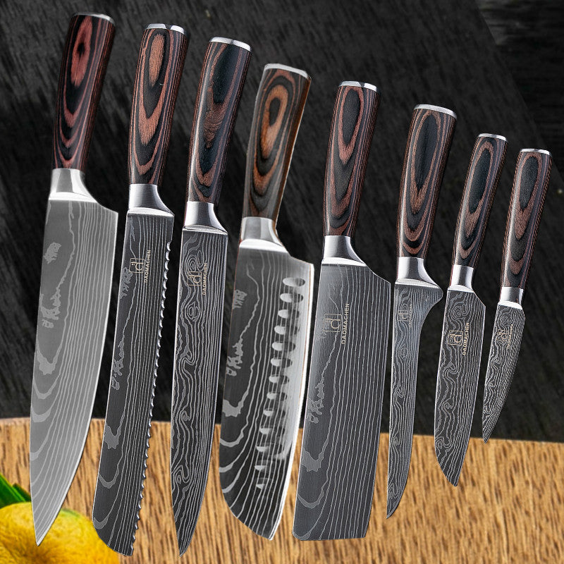 Damascus Style Kitchen Knife Set – Premium 7Cr Steel Chef's Knives