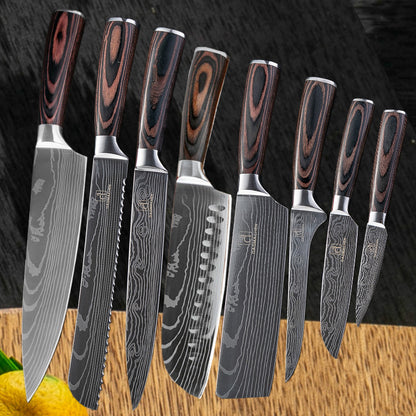 Damascus Style Kitchen Knife Set – Premium 7Cr Steel Chef's Knives