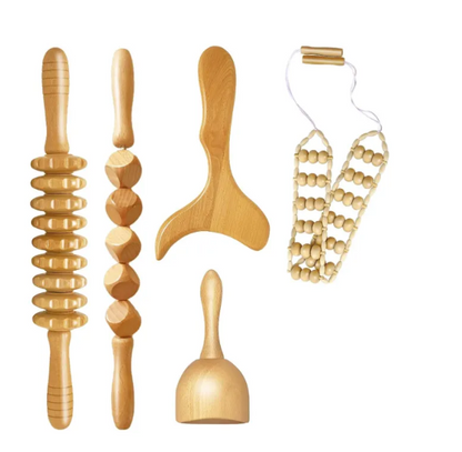 Wooden Anti-Cellulite Massage Roller Set – Birch Wood Body Therapy Tools