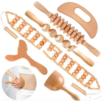 Wooden Anti-Cellulite Massage Roller Set – Birch Wood Body Therapy Tools