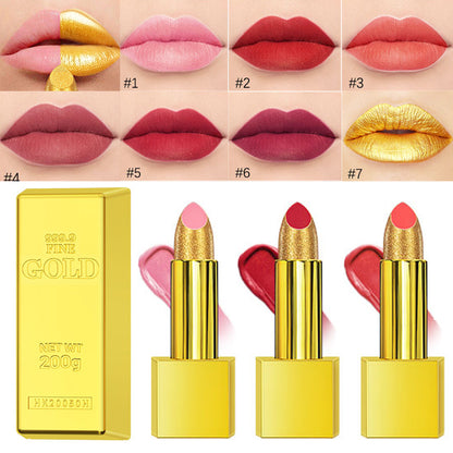 Gold Glitter Matte Lipstick – Waterproof Vitamin E Formula, 7 Shades, 3.5g