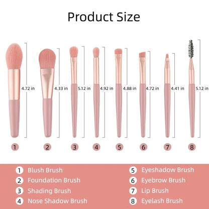 8-Piece Professional Makeup Brush Set – Soft Fluffy Brushes, 5 Colours