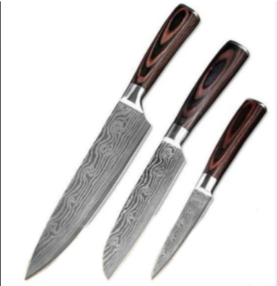 Damascus Style Kitchen Knife Set – Premium 7Cr Steel Chef's Knives