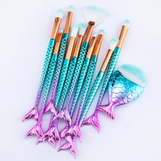 Mermaid Makeup Brush Set – 11-Piece Professional Cosmetic Brushes