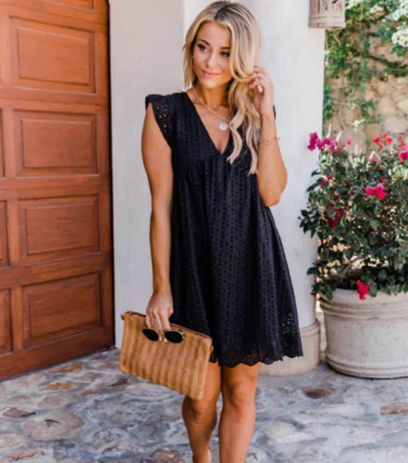 Women's A-Line Dress with Pockets — V-Neck Lace Sleeveless High Waist | 11 Colours XS–3XL
