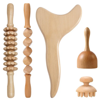 Wooden Anti-Cellulite Massage Roller Set – Birch Wood Body Therapy Tools