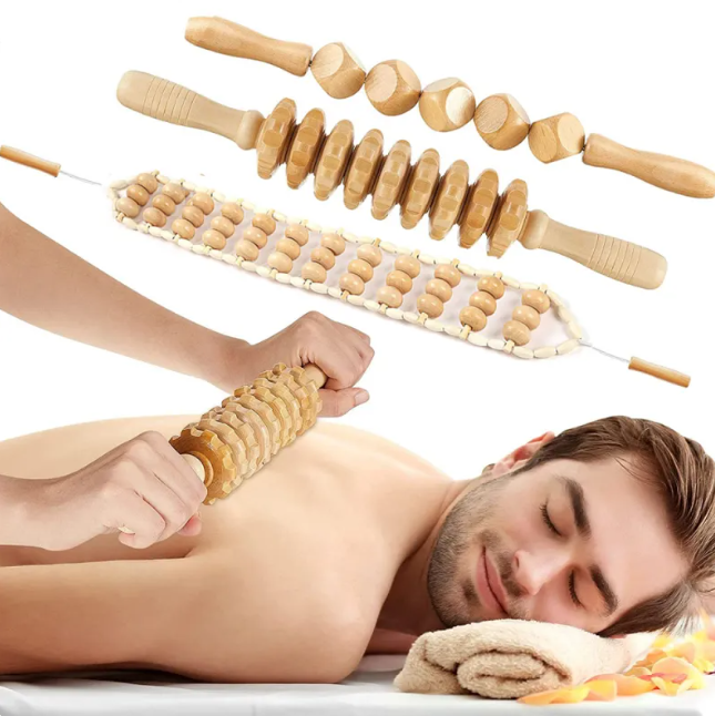 Wooden Anti-Cellulite Massage Roller Set – Birch Wood Body Therapy Tools