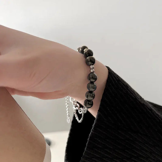 Elegant Beaded Bracelet in Ink Blue & Brown