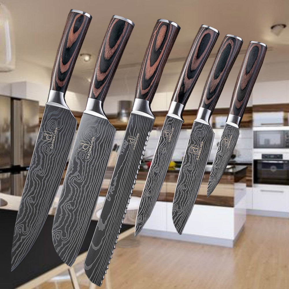 Damascus Style Kitchen Knife Set – Premium 7Cr Steel Chef's Knives