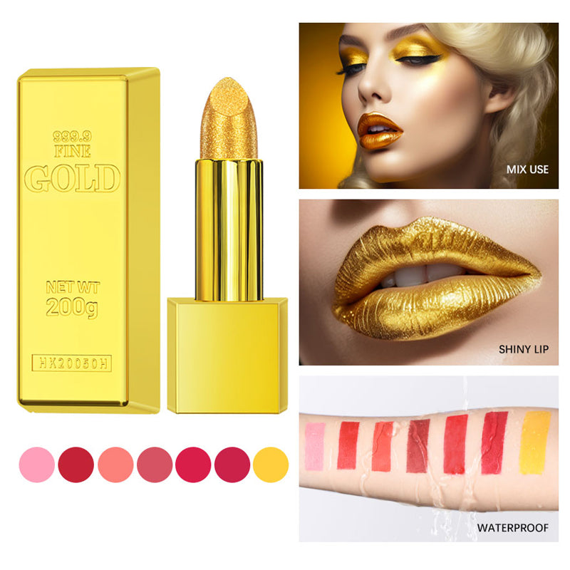 Gold Glitter Matte Lipstick – Waterproof Vitamin E Formula, 7 Shades, 3.5g
