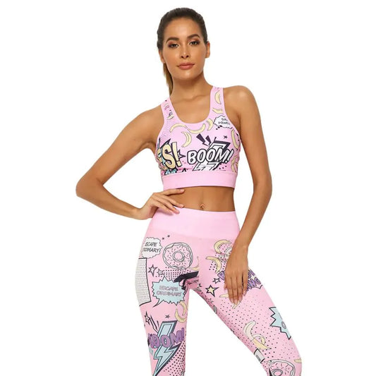 Cartoon Pattern Yoga Pants Set for Fitness and Gym